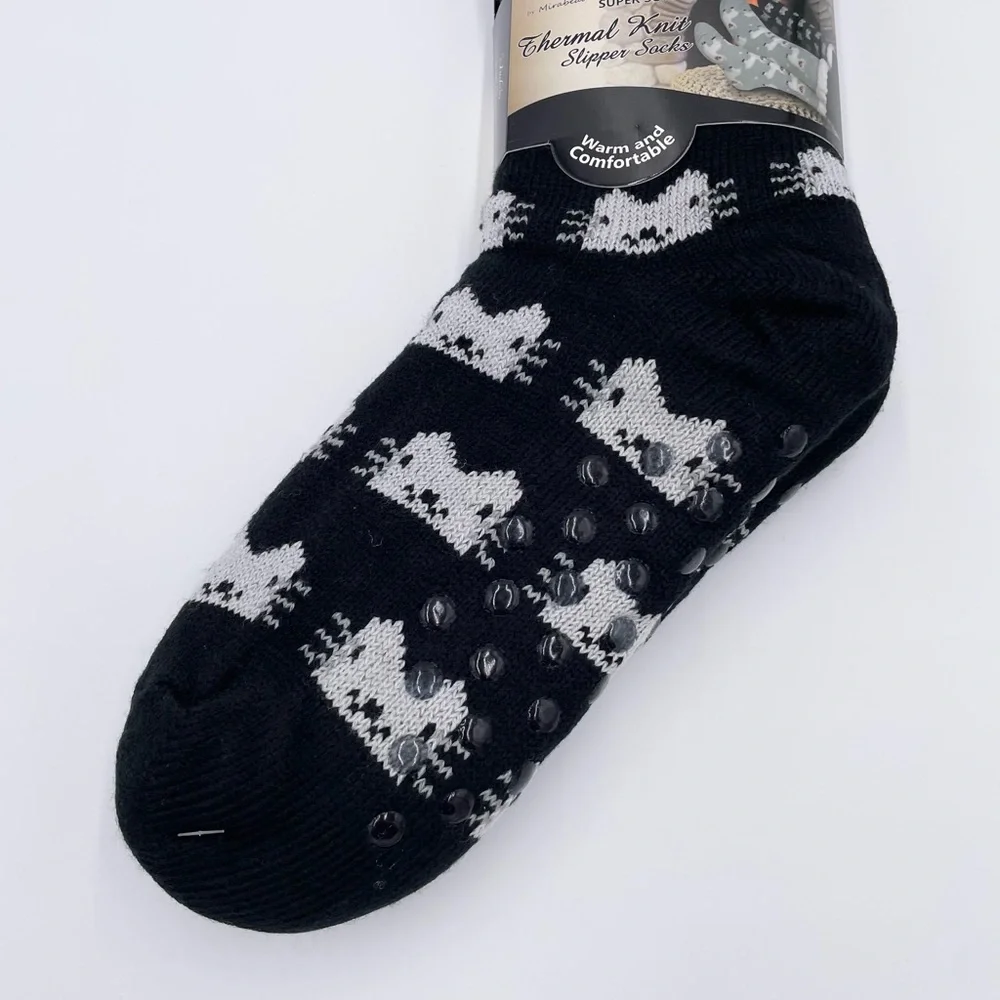 NEW Fashion by Mirabeau Super Soft Thermal Knit Slipper Socks One Size Kitty Cat